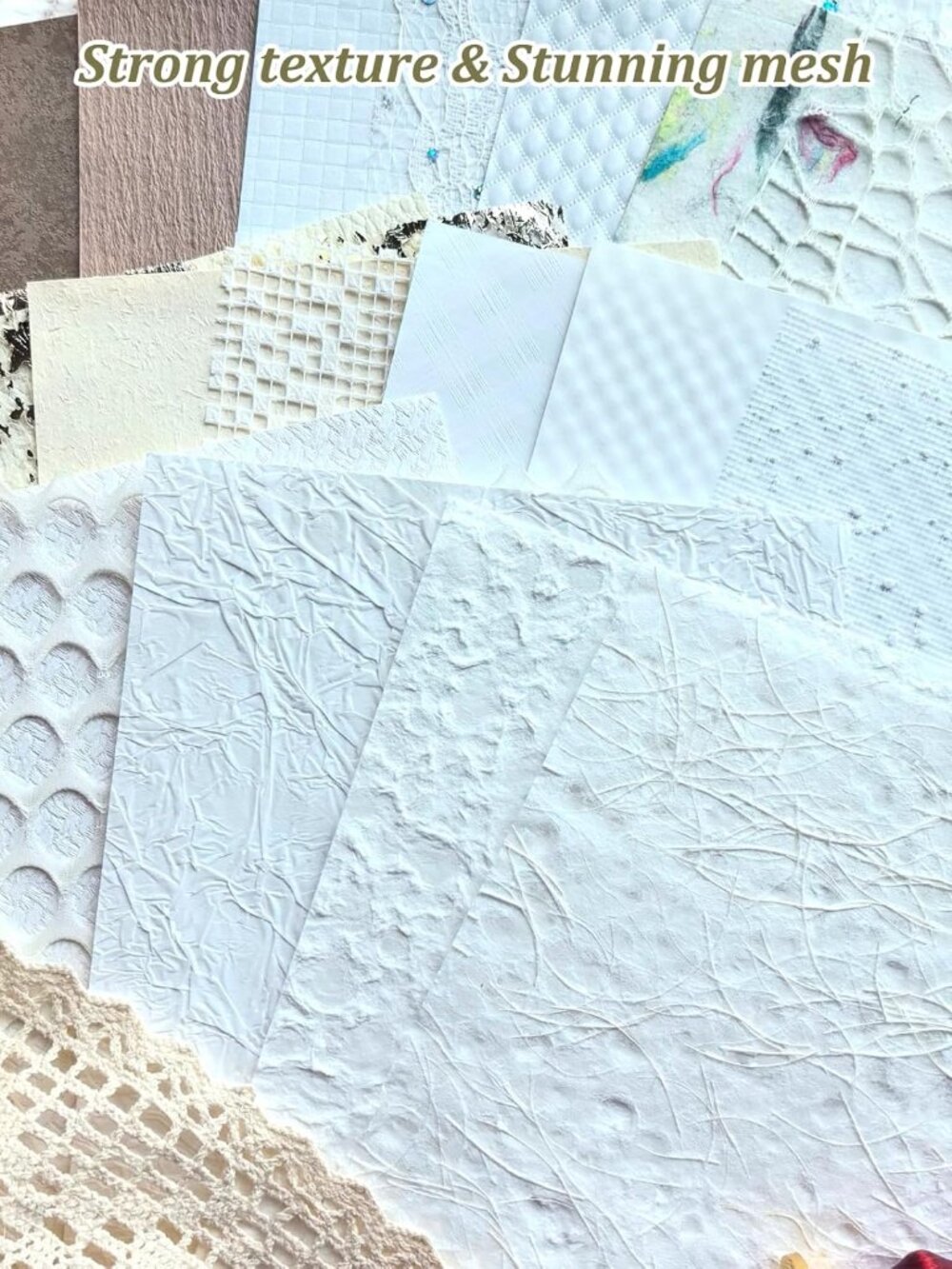 20 Unique A5 Textured Scrapbook Paper & Mesh Fabric Set, Handmade Craft Paper fo - Picture 8 of 8